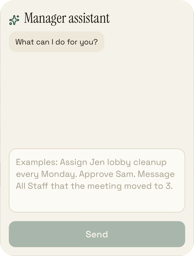 Manager assistant prompt asking what can I do for you